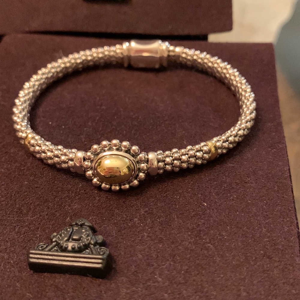 LAGOS
18K Gold & Sterling Silver High Dome Bracelet, 6mm; size medium; brand new